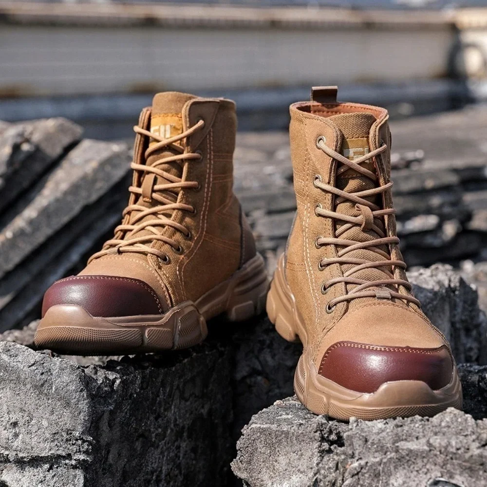 Men's High Top Steel Toe Safety Work Boots Army Combat Desert Hiking Shoes SZ 43